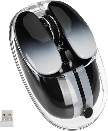 Dilter Transparent Wireless Mouse with RGB Lighting, Compact Multi-Device Bluetooth, 2.4G & Wired Computer Mouse, Rechargeable, Quiet Clicks, Cute Mice for Laptop, PC, Mac, iPad - Black Gradient - Image 3