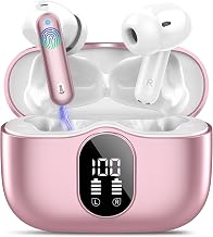 Wireless Earbuds, Bluetooth 5.4 Headphones Bass Stereo/ENC Mic, Pink Gold - Image 1