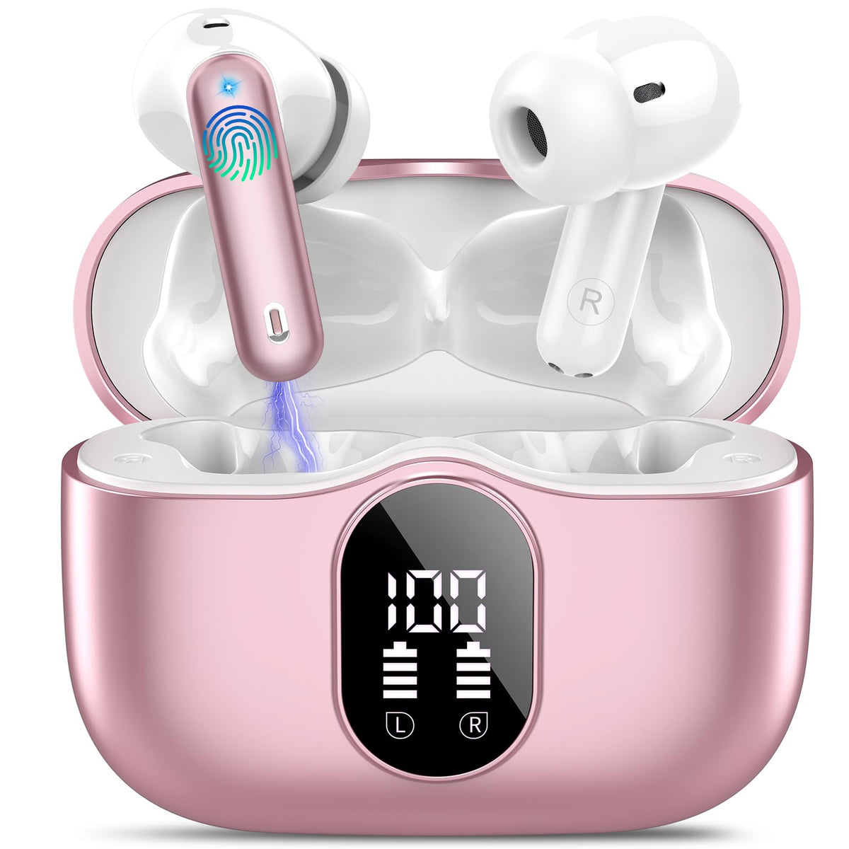 Wireless Earbuds, Bluetooth 5.4 Headphones Bass Stereo/ENC Mic, Pink Gold