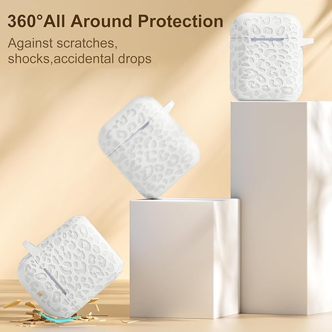 Leropard Engraved for AirPods Case Cover, Cute Soft Silicone Protector with Keychain Compatible with Airpods 2nd/1st Generation,Front LED Visible,Starlight