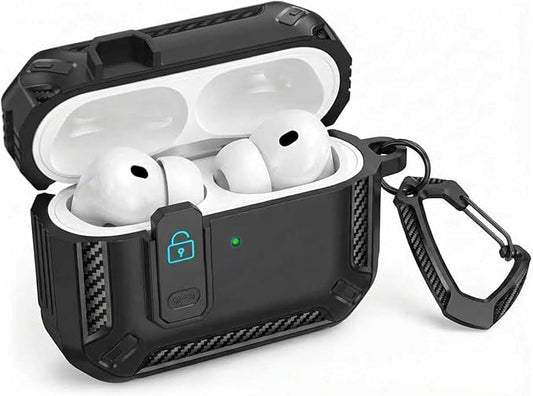 for AirPods Pro 3 Case, Secure Lock Cases Cover with Carabiner Compatible with Airpods Pro 3rd Generation Case, Full Body Shockproof Protective AirPod Case for Men Women(Black All)