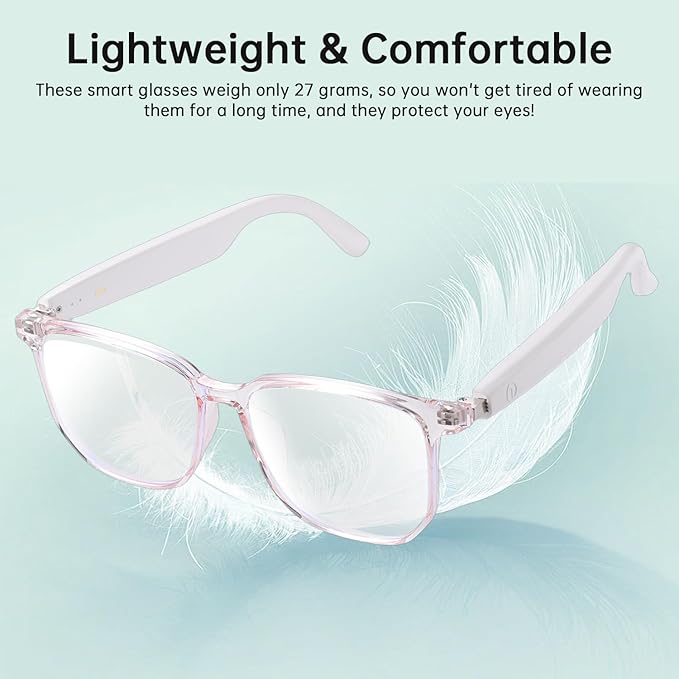 Smart Glasses for Women, Blue Light Filtering Lenses，Bluetooth 5.3, Audio & Mic, Intelligent Touch,Open-Ear Clear Sound, Remote Photography, Ultralight Comfortable Design for Working.