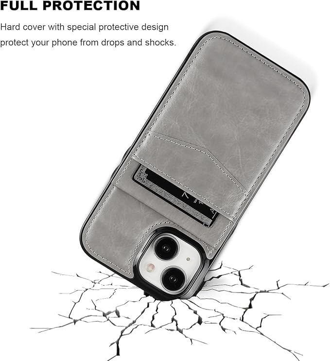 KIHUWEY Compatible with iPhone 15 Case Wallet with Credit Card Holder, Flip Premium Leather Magnetic Clasp Kickstand Heavy Duty Protective Cover for iPhone 15 6.1 Inch (Gray)