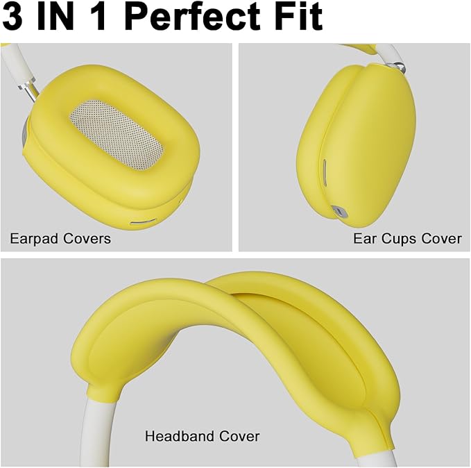 ATUAT for AirPods Max Headphones Case, Protective Silicone Case Cover Skin Accessories Anti-Scratch for Women Men for Apple AirPods Max 2024/2020 (USB-C/Lightning), Yellow