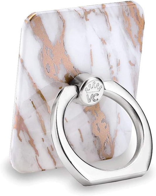 Velvet Caviar Cell Phone Ring Holder - Finger Ring & Stand - Improves Phone Grip Compatible with iPhone, Galaxy and Most Smartphones (White Marble Rose Gold 2.0)