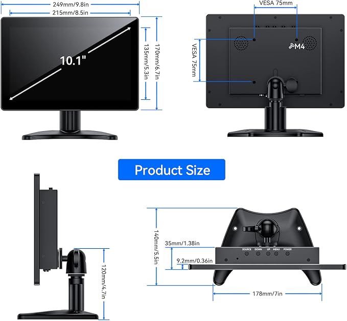 Eyoyo 10 Inch Touchscreen Monitor, Raspi Touch Screen, Small VGA AV HDMI Monitor, Portable IPS Display for CCTV DVD PC Laptop POS Systems with Speakers
