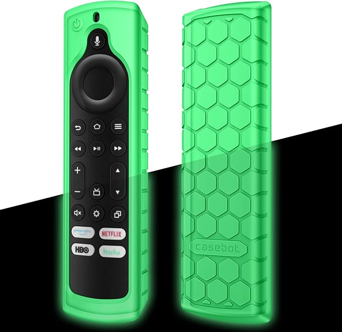 Fintie Silicone Case for Fire TV Stick 4K Max (2nd Gen)/Toshiba/Insignia/Pioneer/2-Series/4-Series/Omni Fire TV Remote - Anti Slip Shockproof Cover for Alexa Voice Remote Enhanced, Green Glow