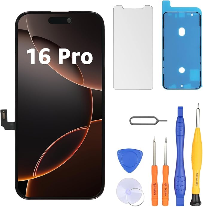 LL TRADER Screen Replacement for iPhone 16 Pro 6.3" LCD Retina FHD Display COF Touch Screen Digitizer with Repair Tool Kits, Waterproof Tape, Screen Protector