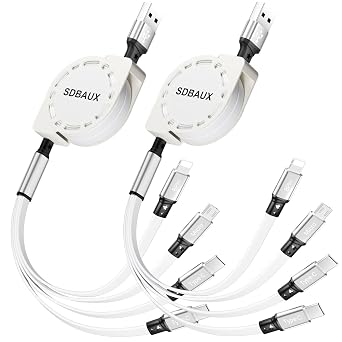 Multi Charging Cable,USB A to 4 in 1 Retractable Lightning/Dual Type-C/Micro Port Fast Charger Cord for iPhone 17 16 15 14 13 12 Pro Max,Galaxy S24/S23,Cell Phones Tablets Universal Use（2Pack-3.3ft）