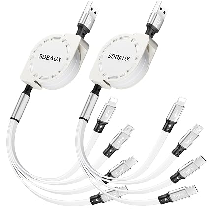 Multi Charging Cable,USB A to 4 in 1 Retractable Lightning/Dual Type-C/Micro Port Fast Charger Cord for iPhone 17 16 15 14 13 12 Pro Max,Galaxy S24/S23,Cell Phones Tablets Universal Use（2Pack-3.3ft）