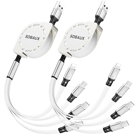 Multi Charging Cable,USB A to 4 in 1 Retractable Lightning/Dual Type-C/Micro Port Fast Charger Cord for iPhone 17 16 15 14 13 12 Pro Max,Galaxy S24/S23,Cell Phones Tablets Universal Use（2Pack-3.3ft）