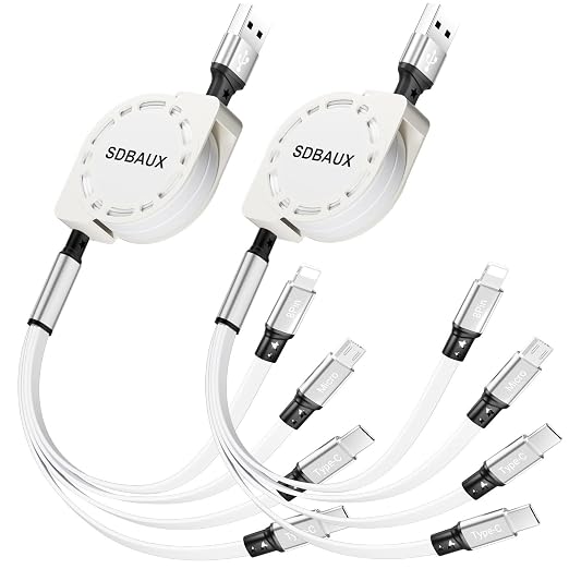 Multi Charging Cable,USB A to 4 in 1 Retractable Lightning/Dual Type-C/Micro Port Fast Charger Cord for iPhone 17 16 15 14 13 12 Pro Max,Galaxy S24/S23,Cell Phones Tablets Universal Use（2Pack-3.3ft）