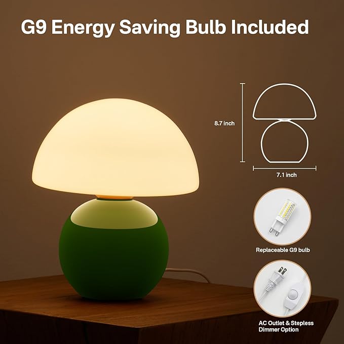 Christmas Decorations Lights Christmas Gifts for Grandkids Women Mushroom Lamp Table Lamp for Bedroom,Desk Bedside Small Lamps for Living Room Night Stands(Christmas Green)