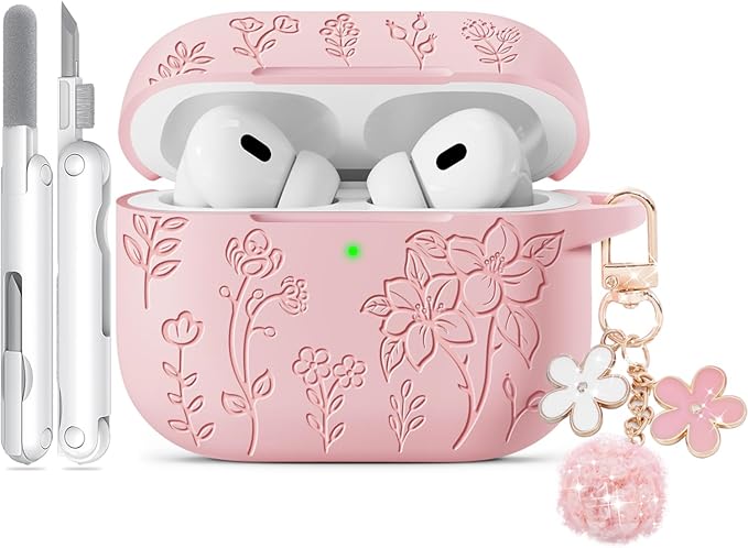 for AirPods Pro 2 Case, Soft Silicone Airpod Pro Case Cover QUTE with Keychain & Cleaning Kit Compatible with AirPods Pro 2nd/1st Generation for Women Girly, Anti-Scratch