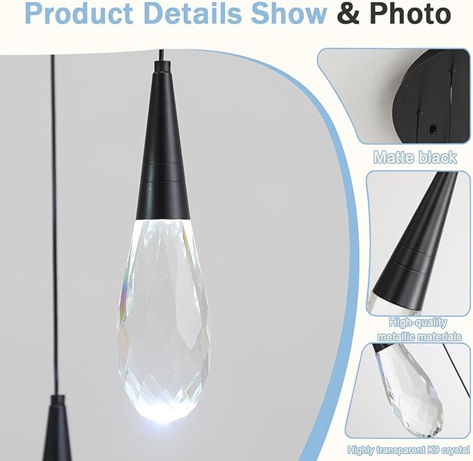 Pendant Light Kitchen Islan 1-Light Black Small Chandelier Modern Crystal Pendant Light Fixture for Dining Room, Living Room,Bedroom, Foyer