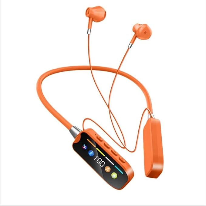 Wireless Neckband Bluetooth Headphones, 5.4 Bluetooth Earphones with 10mm Driver, Karaoke Ear Return, LED Digital Display, Sweatproof Sports Earbuds with Microphone for Running (Orange)