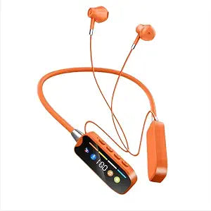 Wireless Neckband Bluetooth Headphones, 5.4 Bluetooth Earphones with 10mm Driver, Karaoke Ear Return, LED Digital Display, Sweatproof Sports Earbuds with Microphone for Running (Orange)