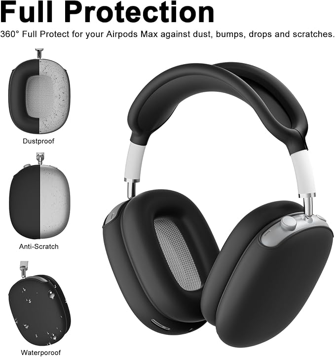 ATUAT for AirPods Max Headphones Case, Protective Silicone Case Cover Skin Accessories Anti-Scratch for Women Men for Apple AirPods Max 2024/2020 (USB-C/Lightning), Black