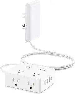 Olcorife Flat Extension Cord with Outlet Cover, Flat Plug Power Strip with 8 Outlets and 4 USB Ports, 5 FT Cord Hidden Outlet Extender for Tight Spaces