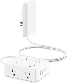 Olcorife Flat Extension Cord with Outlet Cover, Flat Plug Power Strip with 8 Outlets and 4 USB Ports, 5 FT Cord Hidden Outlet Extender for Tight Spaces