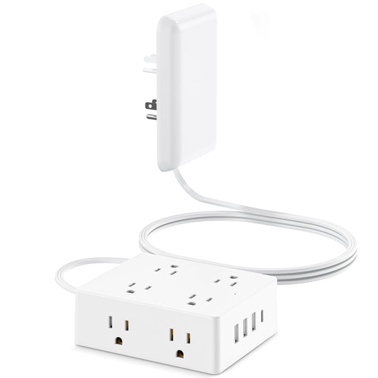 Olcorife Flat Extension Cord with Outlet Cover, Flat Plug Power Strip with 8 Outlets and 4 USB Ports, 5 FT Cord Hidden Outlet Extender for Tight Spaces