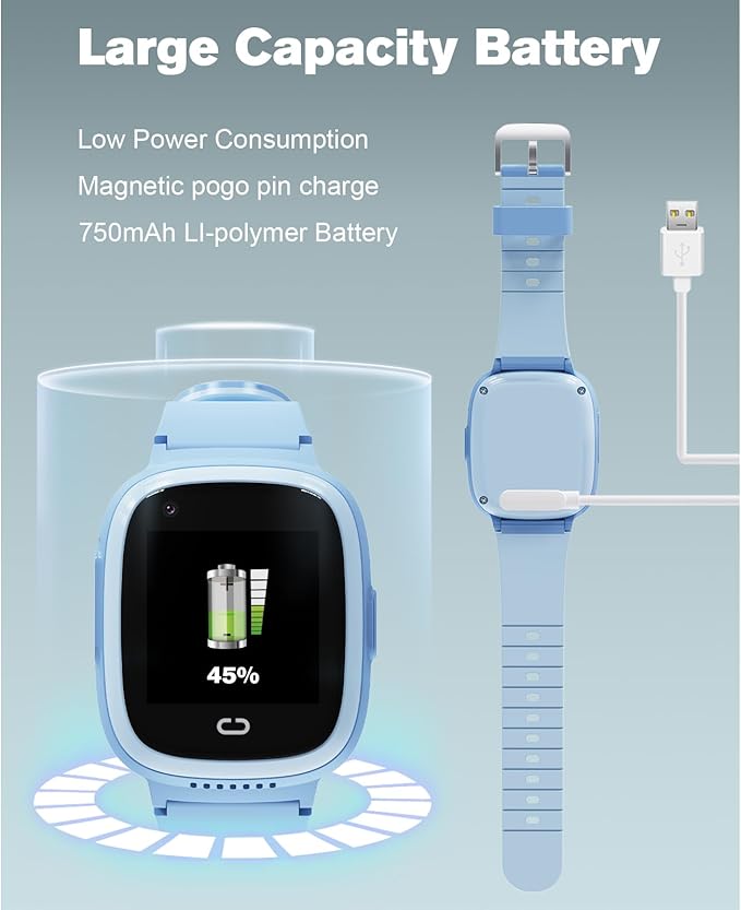 PTHTECHUS 4G Kids Smart Watch with SIM Card, Kids GPS Watch with Video Call Voice Chat WiFi/GPS/Call SOS Chat Bluetooth Camera Music Alarm Clock, Wrist Watch for 5-12 Girls Boys