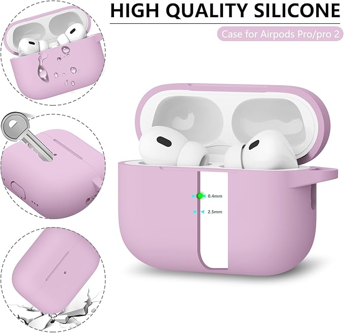 Ljusmicker for AirPods Pro Case Cover with Cleaner Kit,Soft Silicone Protective Case for Apple AirPod Pro 2nd/1st Generation Case for Women Men,AirPods Pro 2 Case Accessories with Keychain-Light Lilac