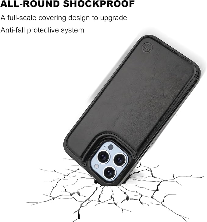 ONETOP Compatible with Magsafe for iPhone 13 Pro Max Wallet Case with Card Holder, PU Leather Kickstand RFID Blocking Case, Double Magnetic Clasp and Durable Shockproof Cover 6.7 Inch (Black)