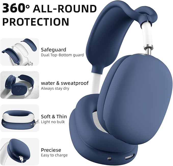 Lerobo Case Cover for AirPods Max Headphones, Anti-Scratch Ear Pad Case Cover/Ear Cups Cover/Headband Cover, Soft Silicone Skin Protector for Apple AirPods Max 2024/2020 Accessories(DarkBlue)