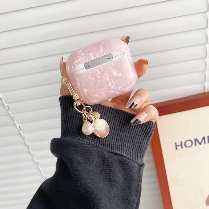 Compatible with Airpods 3rd Generation Case, PHOEACC Dream Luxury Airpod 3 Case Cute Protective Cover with Shell Pearl Keychain for Girls Teens Women (Pink)