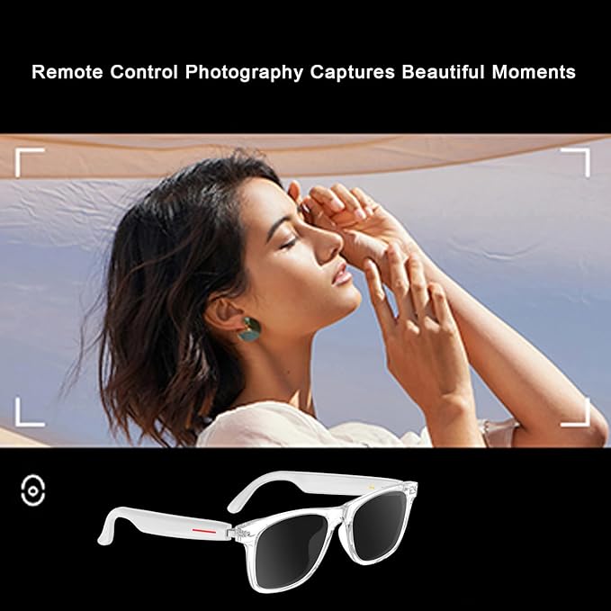 IVY TWS Smart Bluetooth Audio Glasses - Glesses Lens Kits (Blue Light Blocking & Sunglasses & Pink & Blue) for Office Outdoor Sports Drive - Smart Glasses for Men & Women - White Frame