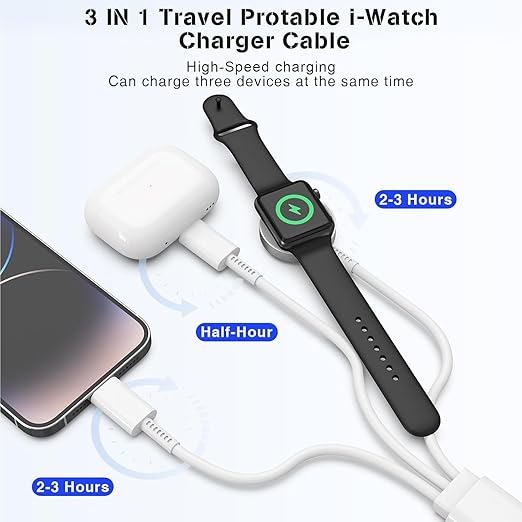 Essri Upgraded USB C Charger for Watch, 3 in 1 Phone and iWatch Magnetic Fast Charging Cable 6FT, Compatible with Watch Series 8 7 6 SE 5 4, for iPhone 14 13 12 11 Pro White