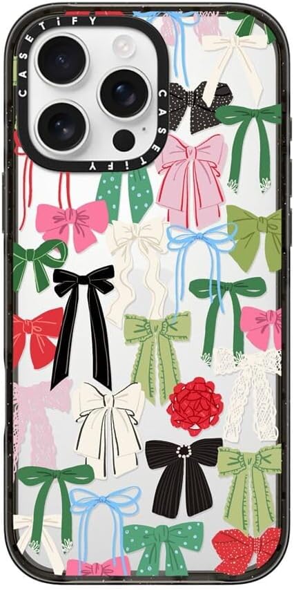 CASETiFY Impact Case for iPhone 16 Pro Max [Slim / 8.2 ft. 4X Military Grade Drop Protection/Wireless Charging Compatible] - Put A Bow On It - Clear Black