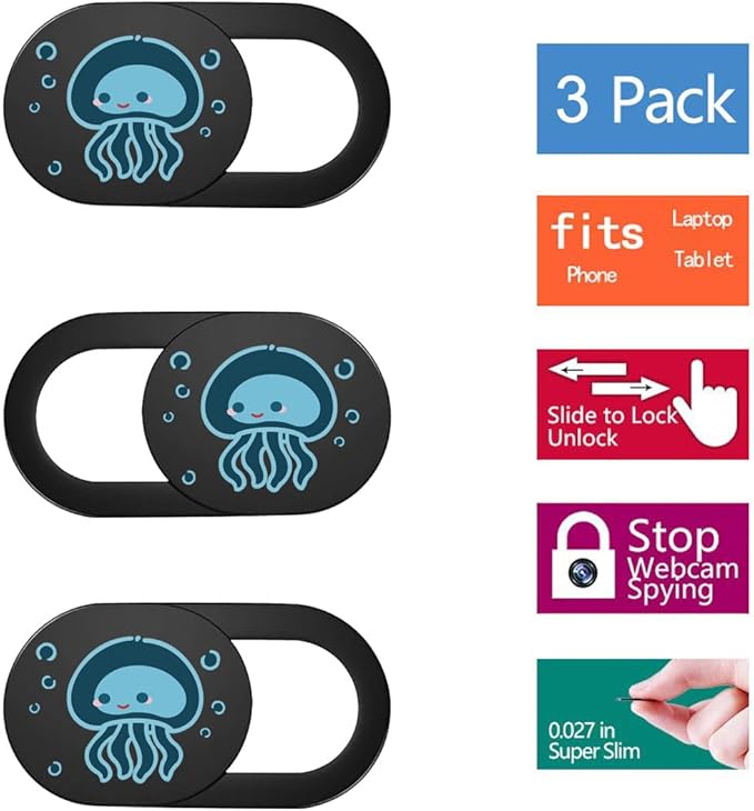 SIREG Webcam Cover Ultra Thin - Web Camera Cover fits Laptop,Tablet,PC,Computer, Smartphone, Protect Your Privacy and Security,Strong Adhesive (Jellyfish B- 3 Pack)