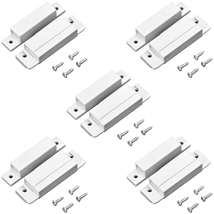 QWORK MC-31 Wired Surface-Mounted NC Magnetic Door Window Contact Sensor Alarm Reed Switch, White, Pack of 5 with 20 Screws