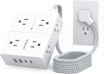 One Beat Flat Plug Surge Protector Power Strip, 6 Ft Flat Extension Cord