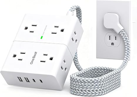 One Beat Flat Plug Surge Protector Power Strip, 6 Ft Flat Extension Cord