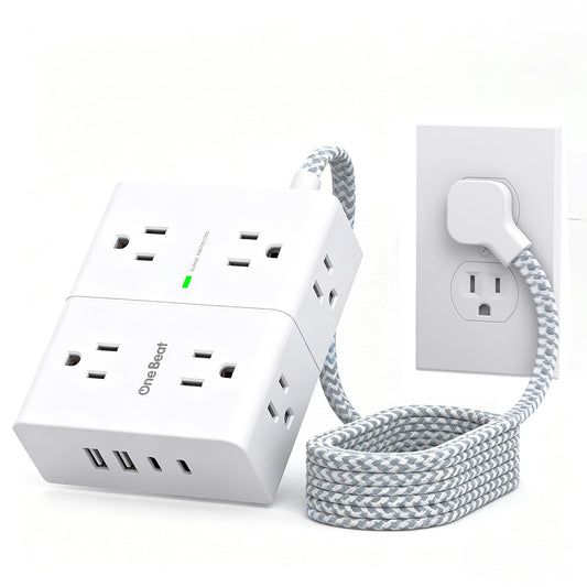 One Beat Flat Plug Surge Protector Power Strip, 6 Ft Flat Extension Cord