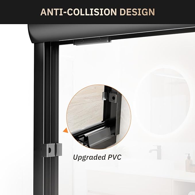 Glass Shower Door 44-48" W x 72" H Semi-Frameless Double Sliding Bathroom Shower Doors with 1/4 inch Clear Tempered Glass for Walk-in Shower, Matte Black