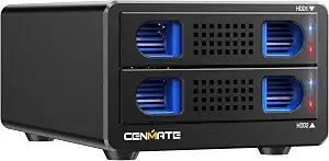 CENMATE Aluminum 2 Bay Hard Drive Enclosure with Cooling Fan for 2.5“/3.5" SATA HDD/SSD with USB A/C 3.0, Support Hot Swappable, Tool-Free HDD Enclosure, DAS(NO RAID/NAS)
