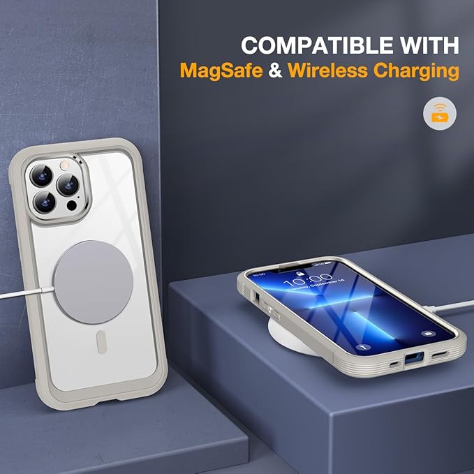 Miracase for iPhone 13 Pro Case 6.1",with MagSafe,Built in Screen Protector,Full-Body Protection(Titanium)