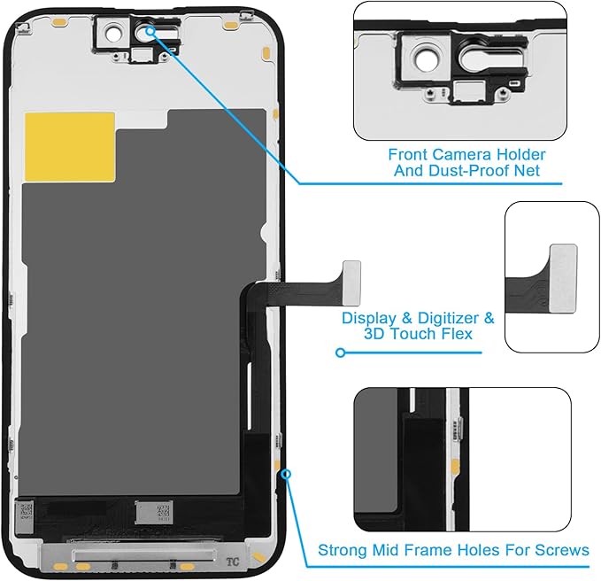for iPhone 15 Pro Screen Replacement 6.1', 3D Touch Display Full Repair kit, Digitizer Assembly with Tools Set, Tempered Glass, Instruction