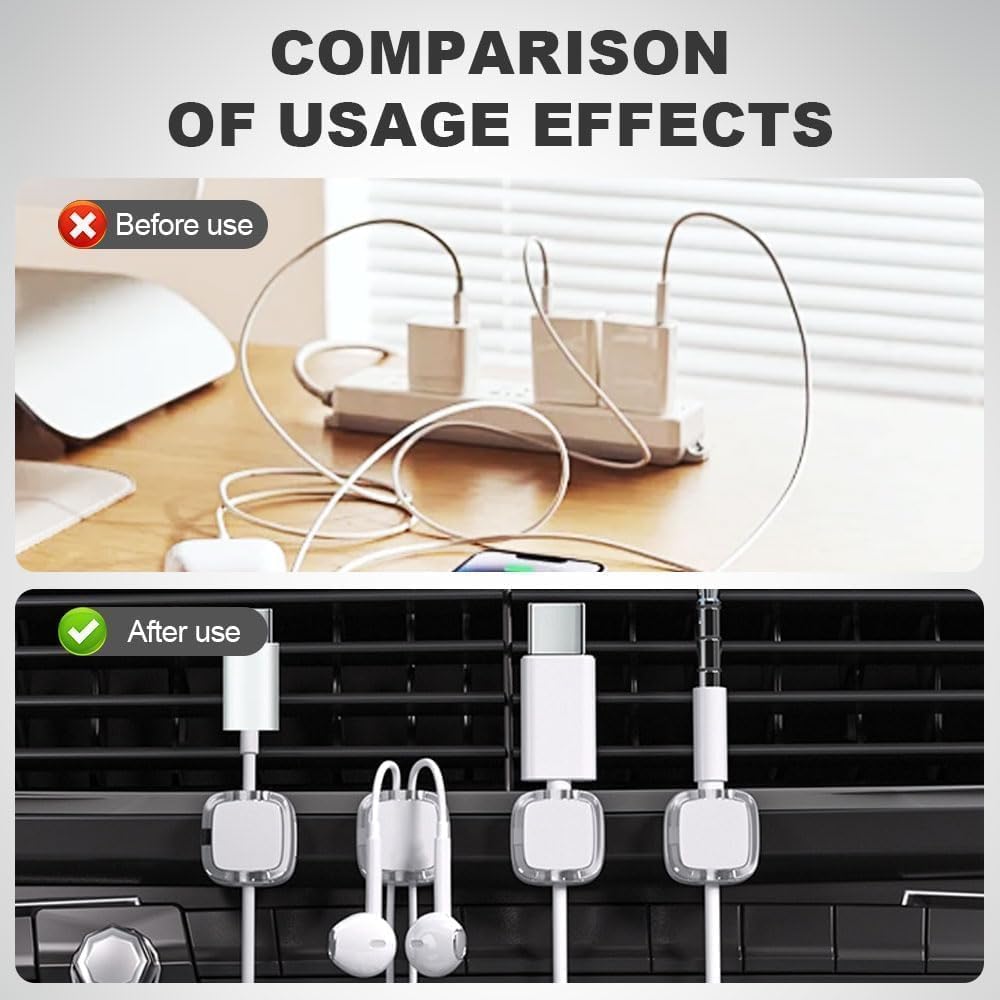 Magnetic Cable Clips Organizer 6-Pack – Strong Adhesive Cord Holder for Desk, Office & Car (White)