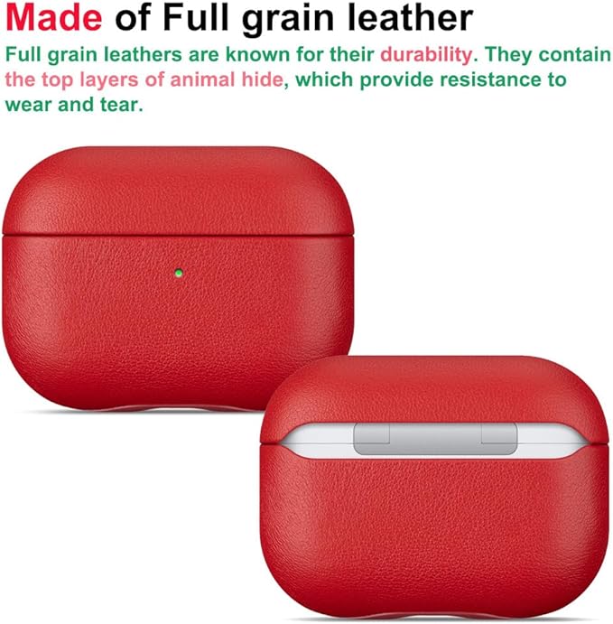 LOPIE Leather Case for AirPods Pro 2 - Handmade AirPods Pro 2nd Generation Case Cover with Lanyard - Made of Full Grain Leather - Drop Protection Hard Shell Cover - Wireless Charging Compatible - Red