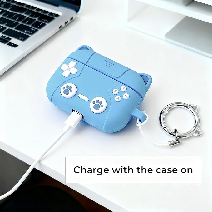 for Airpods Pro 3 Case 2025,Cute 3D Game Console Design for Air pod Pro 3 Cover with Keychain Shockproof Protective Soft Silicone Case for Airpods Pro 3 Gen for Women Girls (Blue Cat)
