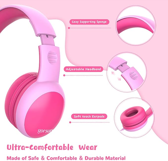 gorsun Kids Headphones with Limited Volume, Cat Ear Toddler Headphones, Wired Headphone Over Ear for Boys and Girls,Stereo Sound Foldable 3.5mm Headset for Children