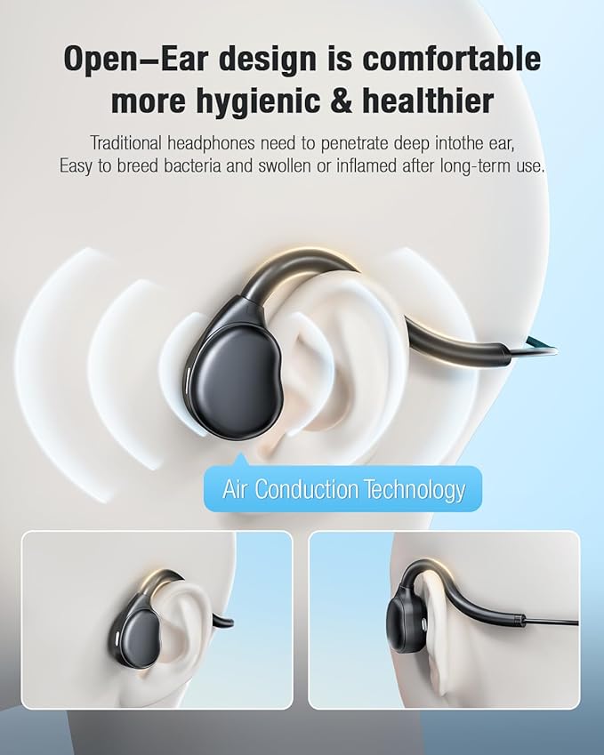 USB C Wired Headphones,Open Ear Headphones with Mic Air Conduction Wired Earbuds with Premium Sound Headset Perfect for with New iPhone 15 & 16, Samsung & Android Type C Phones- Black