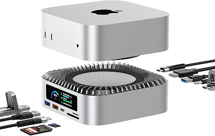 RayCue All-in-One Dock for Mac mini M6, M5 Pro, M4 with Smart Displays, NVMe/SATA SSD Enclosure, 4K60Hz HDMI, 10G USB-A/C, 5G USB-A*2, USB-C Charging, SD/TF, Audio – Mac mini M4 HUB &Docking Station