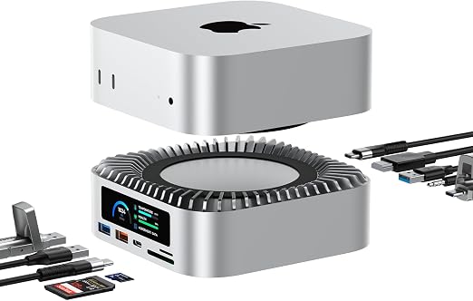 RayCue All-in-One Dock for Mac mini M6, M5 Pro, M4 with Smart Displays, NVMe/SATA SSD Enclosure, 4K60Hz HDMI, 10G USB-A/C, 5G USB-A*2, USB-C Charging, SD/TF, Audio – Mac mini M4 HUB &Docking Station