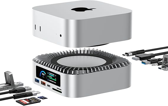 RayCue All-in-One Dock for Mac mini M6, M5 Pro, M4 with Smart Displays, NVMe/SATA SSD Enclosure, 4K60Hz HDMI, 10G USB-A/C, 5G USB-A*2, USB-C Charging, SD/TF, Audio – Mac mini M4 HUB &Docking Station